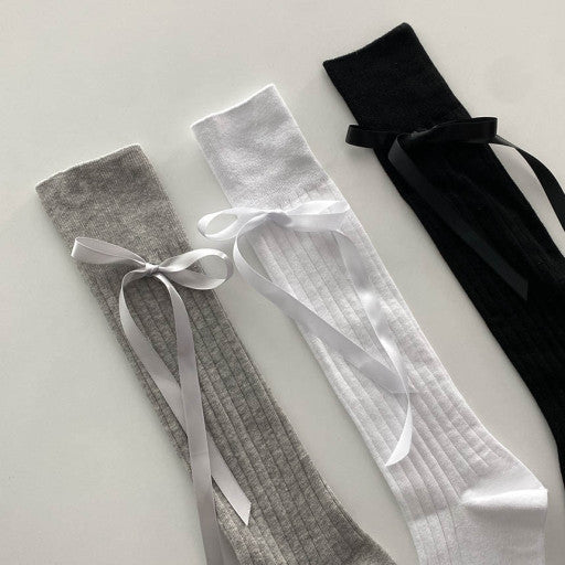 Balletcore ribbon long length knee Socks-Cotton, high Quality