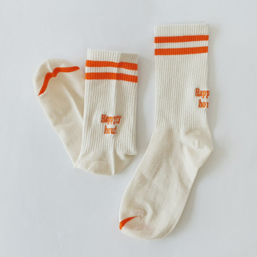 Happy Hour Varsity Cotton Socks - Luxury Embroidered Womens Daily Socks