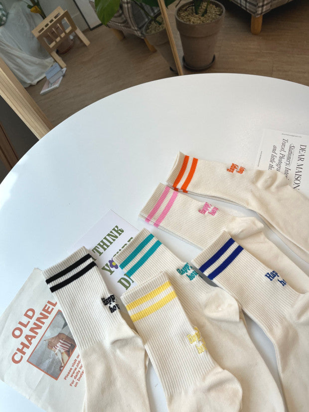 Happy Hour Varsity Cotton Socks - Luxury Embroidered Womens Daily Socks