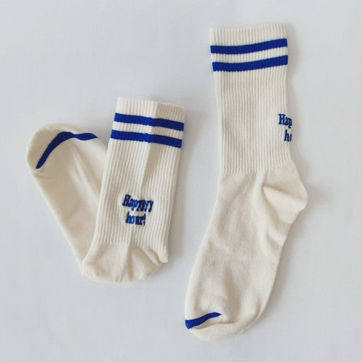 Happy Hour Varsity Cotton Socks - Luxury Embroidered Womens Daily Socks