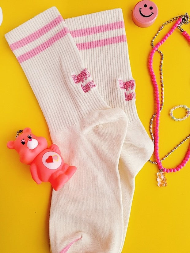 Happy Hour Varsity Cotton Socks - Luxury Embroidered Womens Daily Socks