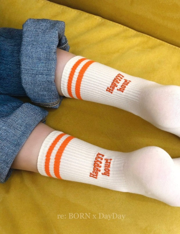 Happy Hour Varsity Cotton Socks - Luxury Embroidered Womens Daily Socks