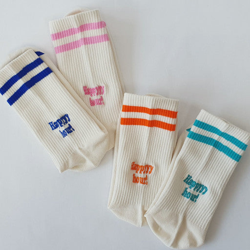 Happy Hour Varsity Cotton Socks - Luxury Embroidered Womens Daily Socks