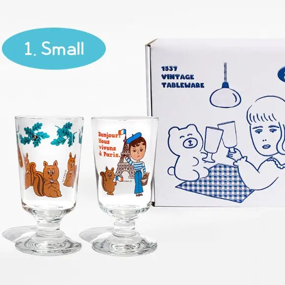 1537 Vintage Glass Cup- S 2Pcs Gift SET Drinkware