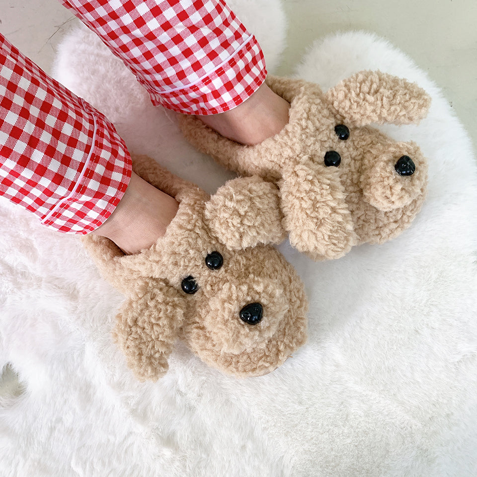 Fluffy Adorable Poodle Slippers - Golden Doodle Home Slippers