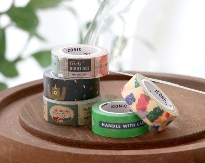 Vintage Mood Masking Tape-Bear, Jelly Bean, Ticket-decorate/scrapbook/photo deco