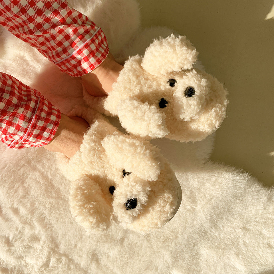Fluffy Adorable Poodle Slippers - Golden Doodle Home Slippers