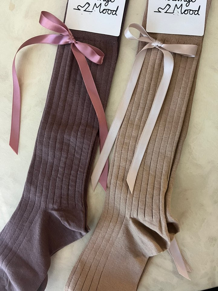 Balletcore ribbon long length knee Socks-Cotton, high Quality