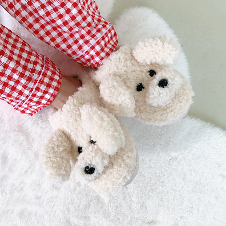 Fluffy Adorable Poodle Slippers - Golden Doodle Home Slippers