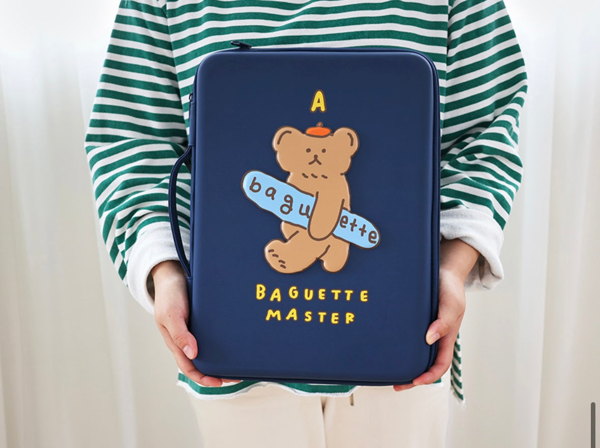 Baguette Bear Eva hard case with handle 13” laptop pouch