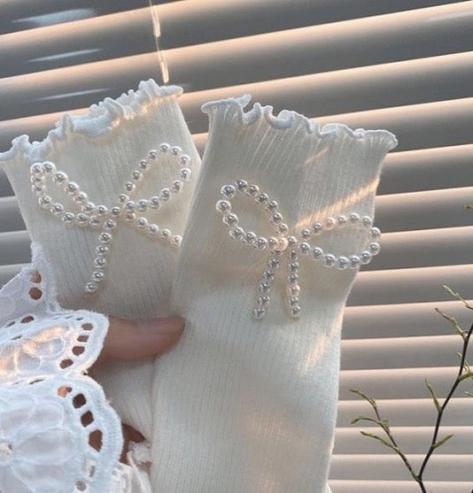 Pearl Ribbon Socks