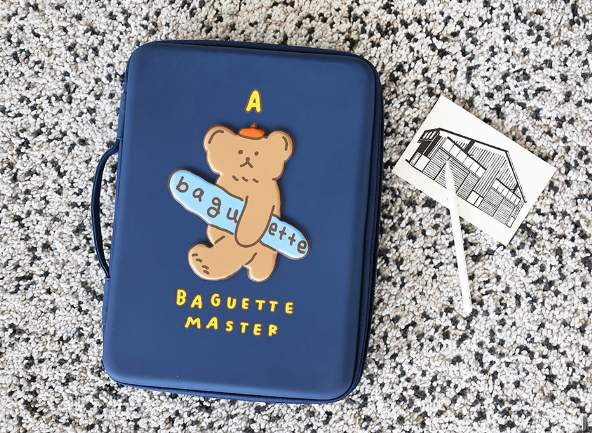 Baguette Bear Eva hard case with handle 13” laptop pouch