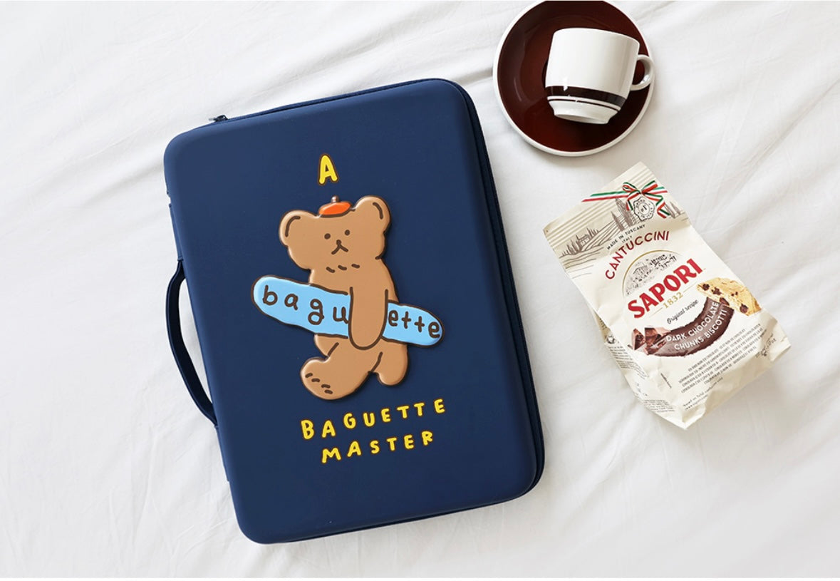 Baguette Bear Eva hard case with handle 13” laptop pouch