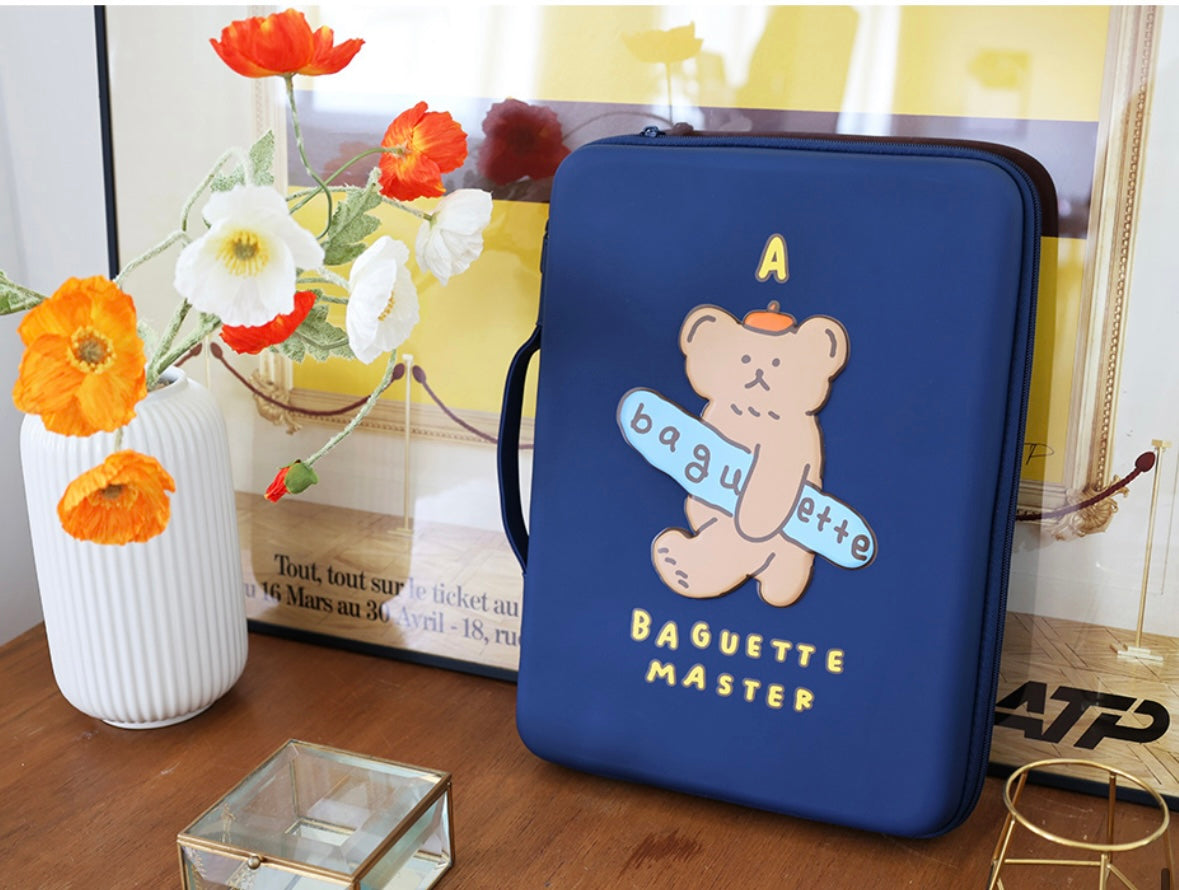 Baguette Bear Eva hard case with handle 13” laptop pouch