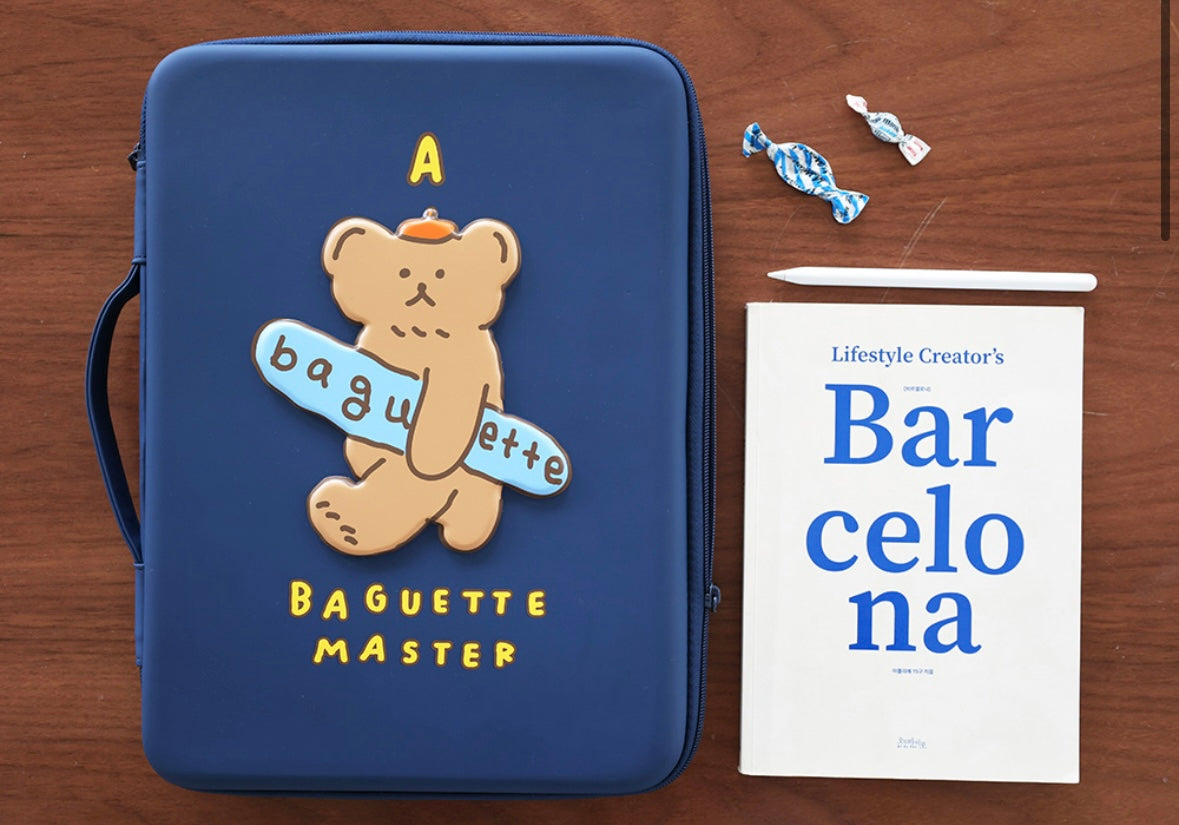 Baguette Bear Eva hard case with handle 13” laptop pouch