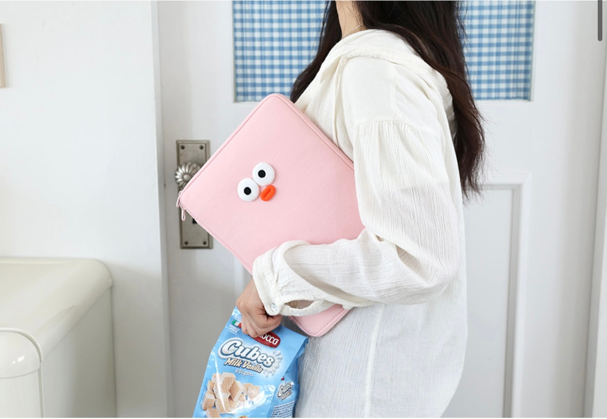 Fuzzy googly eyes pompom 11” iPad pouch