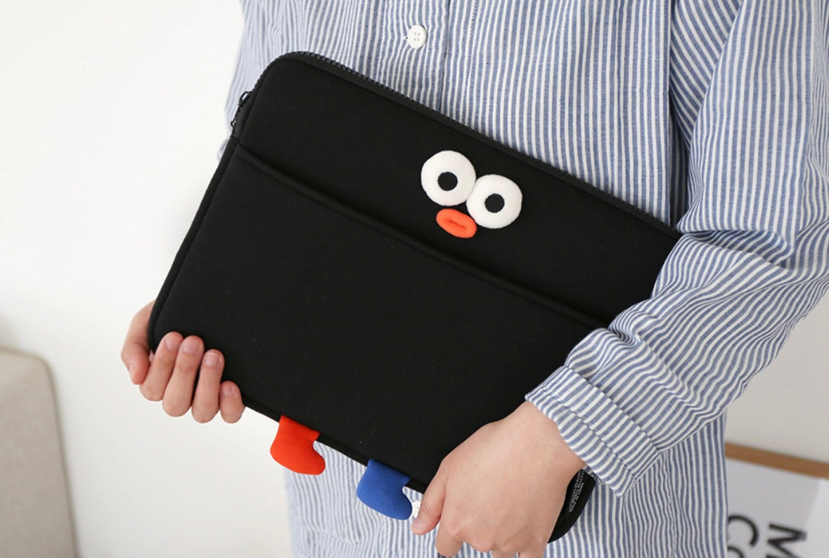 Fuzzy googly eyes pompom 11” iPad pouch