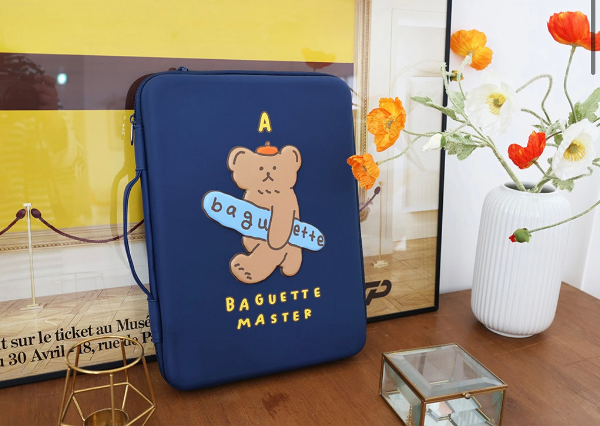 Baguette Bear Eva hard case with handle 13” laptop pouch