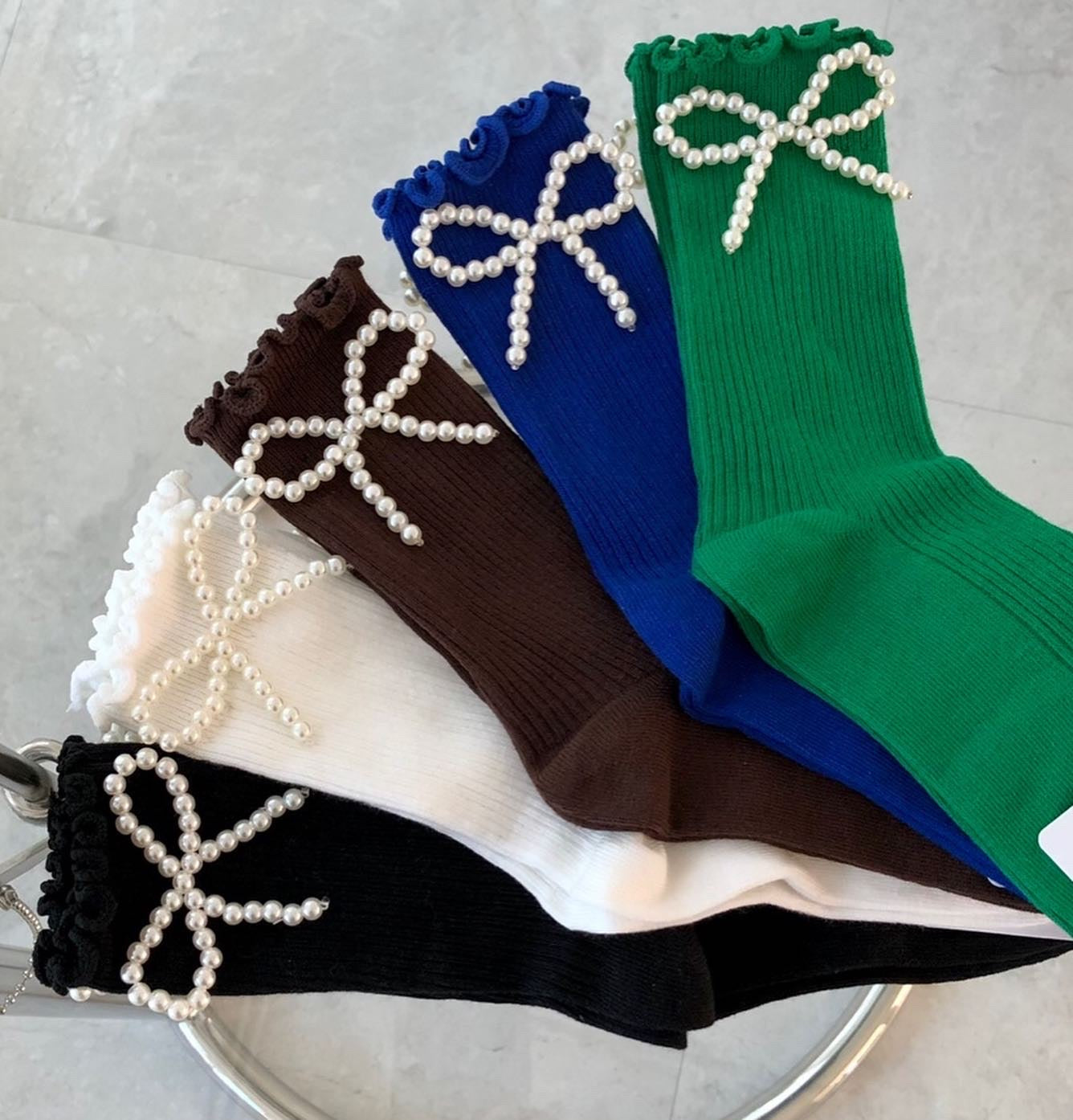 Pearl Ribbon Socks