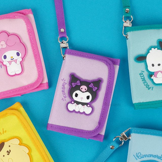 Sanrio Kuromi, Pochacco Wallet with lanyard neck Strap, 3layers pockets