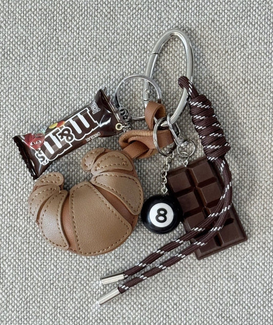 Handmade Croissant & Chocolate Bag Charm Keychain – Sweet Café Edition